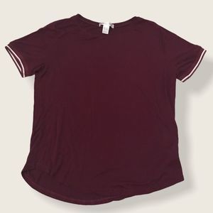 💫4/30 Burgundy Loose Fit White Sleeve Stripe Tee